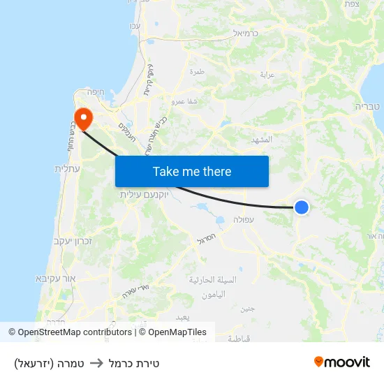 טמרה (יזרעאל) to טירת כרמל map