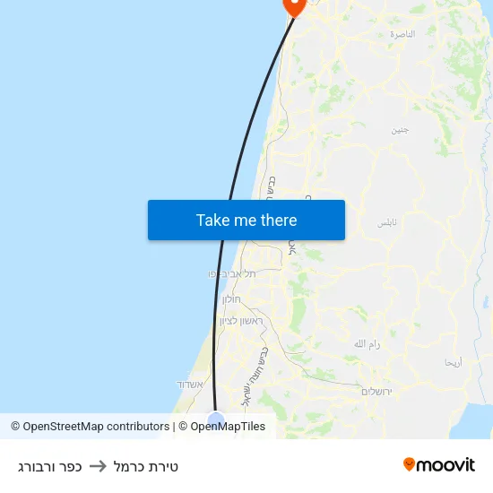 כפר ורבורג to טירת כרמל map