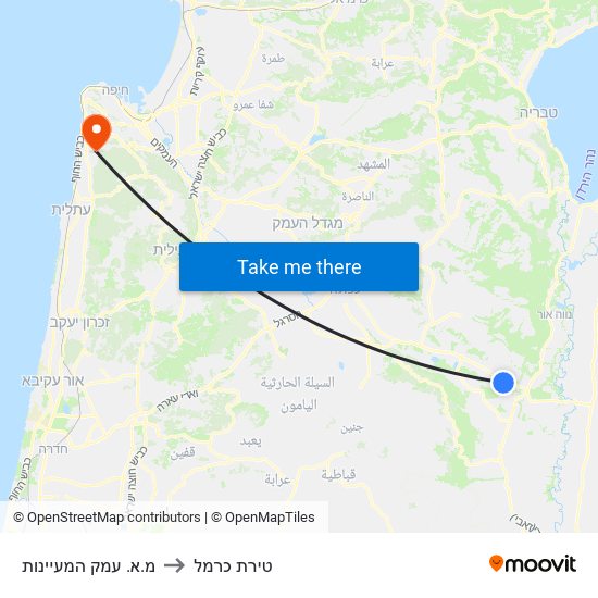 מ.א. עמק המעיינות to טירת כרמל map