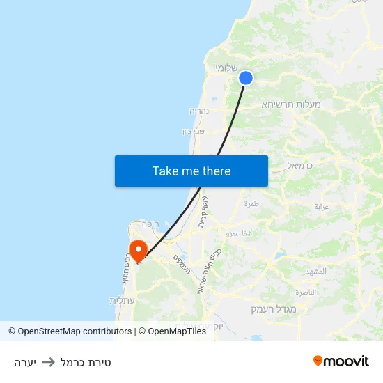 יערה to טירת כרמל map