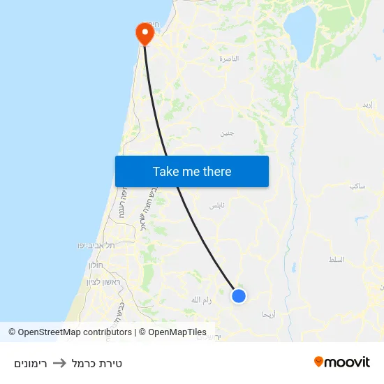 רימונים to טירת כרמל map