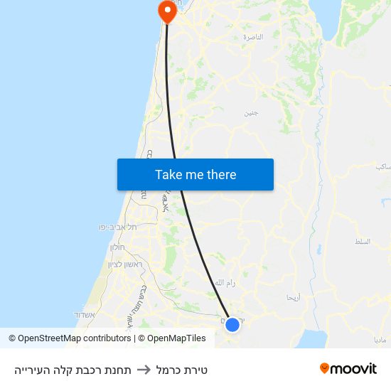 תחנת רכבת קלה העירייה to טירת כרמל map