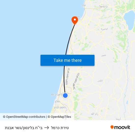 בי''ח בלינסון/גשר אבנת to טירת כרמל map