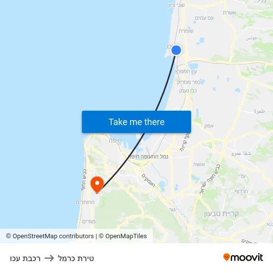 רכבת עכו to טירת כרמל map