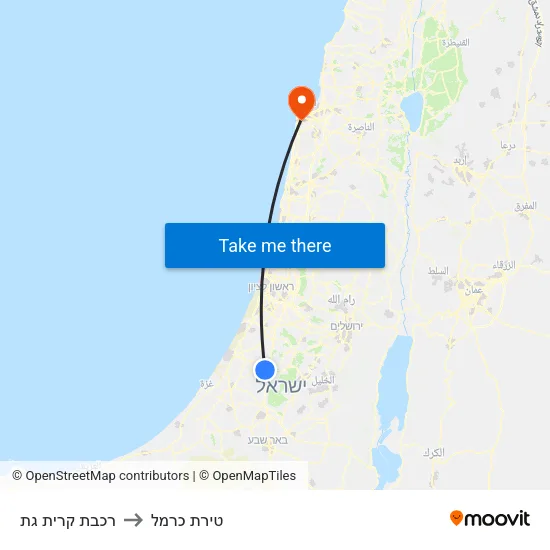 רכבת קרית גת to טירת כרמל map