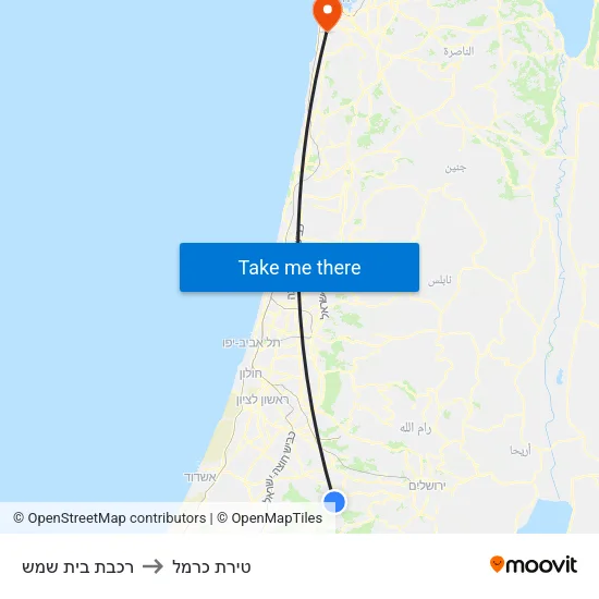 רכבת בית שמש to טירת כרמל map