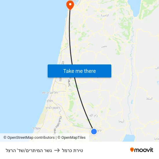 גשר המיתרים/שד' הרצל to טירת כרמל map