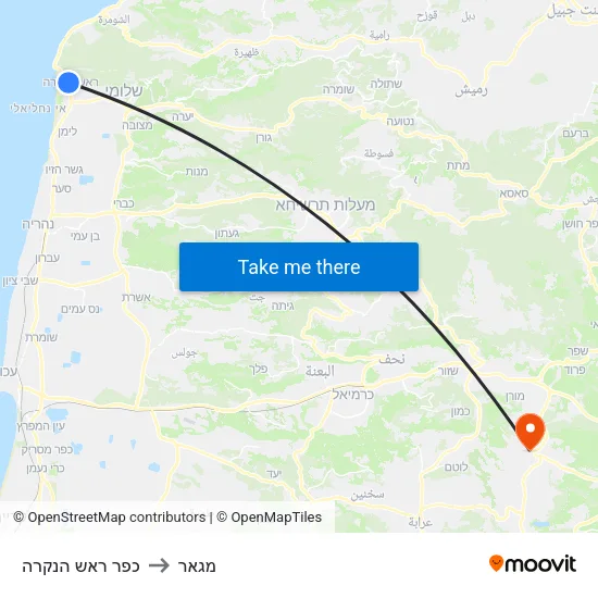 כפר ראש הנקרה to מגאר map