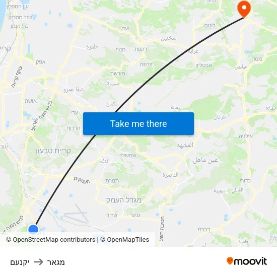 יקנעם to מגאר map