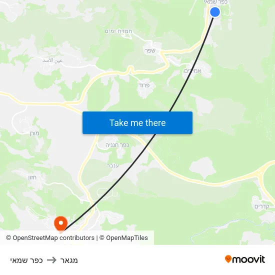 כפר שמאי to מגאר map