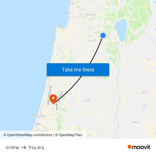 אילנייה to בית ברל map