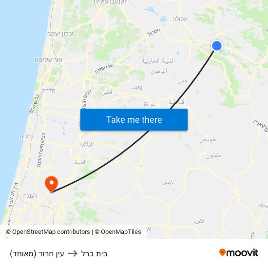 עין חרוד (מאוחד) to בית ברל map