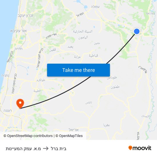 מ.א. עמק המעיינות to בית ברל map