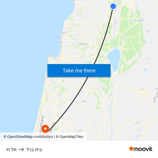 תל חי to בית ברל map