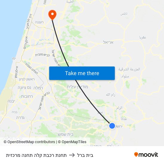 תחנת רכבת קלה תחנה מרכזית to בית ברל map