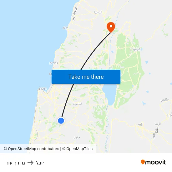 מדרך עוז to יובל map