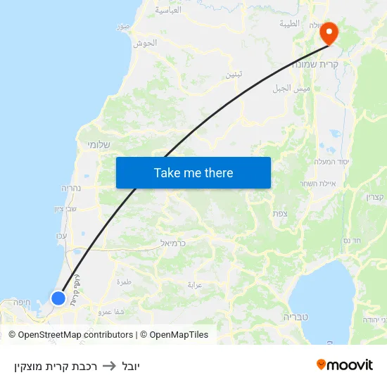 רכבת קרית מוצקין to יובל map