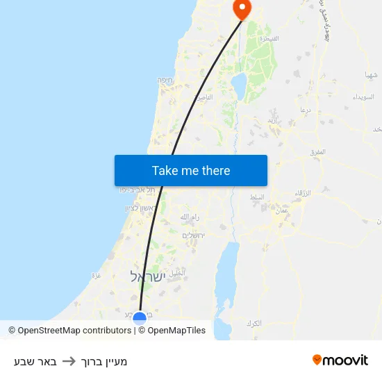 באר שבע to מעיין ברוך map