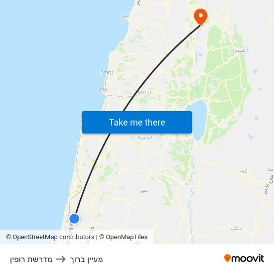 מדרשת רופין to מעיין ברוך map