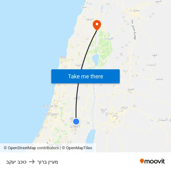 כוכב יעקב to מעיין ברוך map