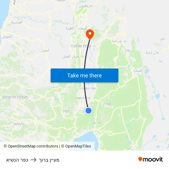 כפר הנשיא to מעיין ברוך map