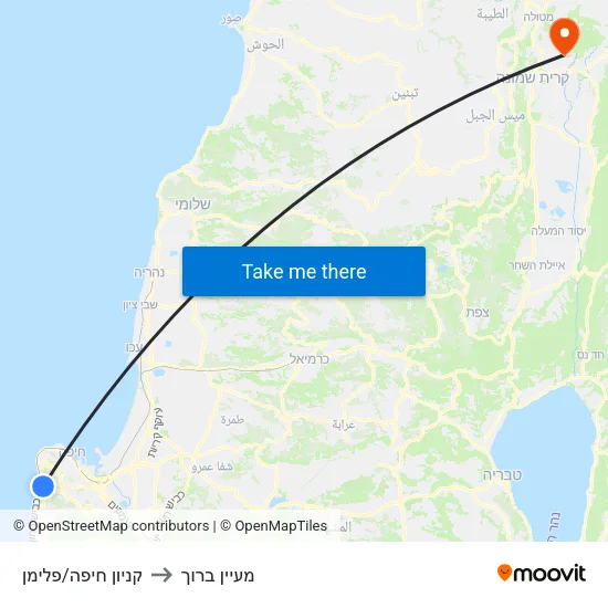 קניון חיפה/פלימן to מעיין ברוך map