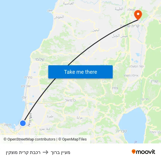 רכבת קרית מוצקין to מעיין ברוך map