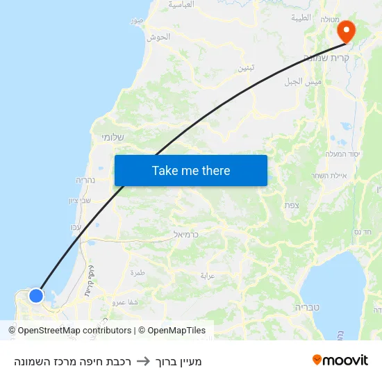 רכבת חיפה מרכז השמונה to מעיין ברוך map