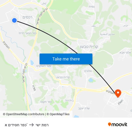 כפר חסידים א' to רמת ישי map