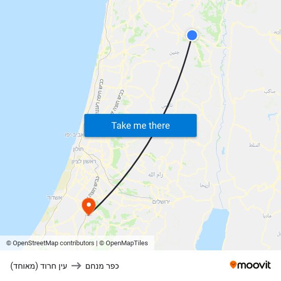 עין חרוד (מאוחד) to כפר מנחם map