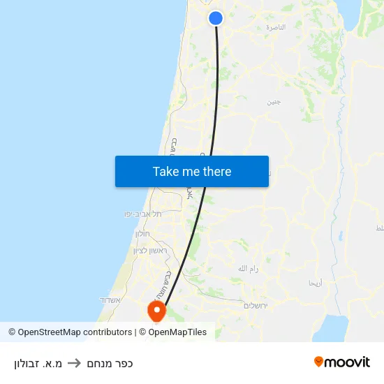 מ.א. זבולון to כפר מנחם map