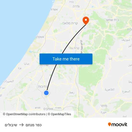 שיבולים to כפר מנחם map