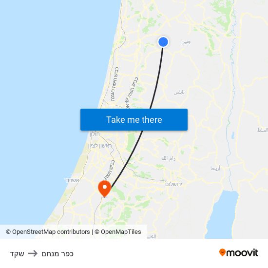 שקד to כפר מנחם map