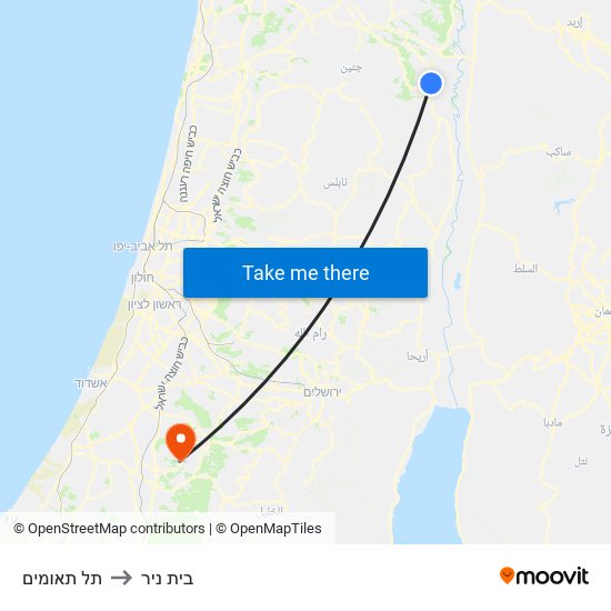 תל תאומים to בית ניר map