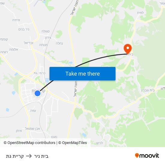 קריית גת to בית ניר map