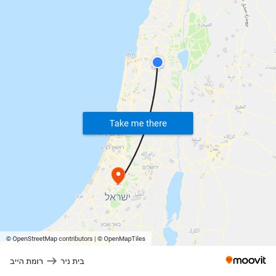 רומת הייב to בית ניר map