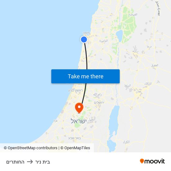 החותרים to בית ניר map