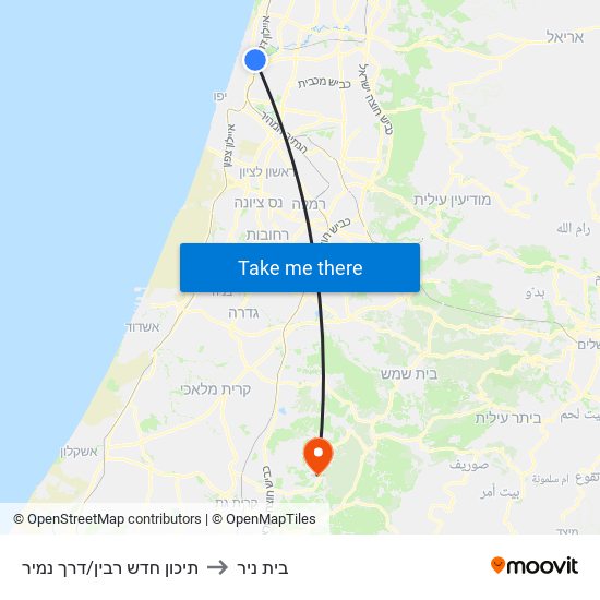 תיכון חדש רבין/דרך נמיר to בית ניר map