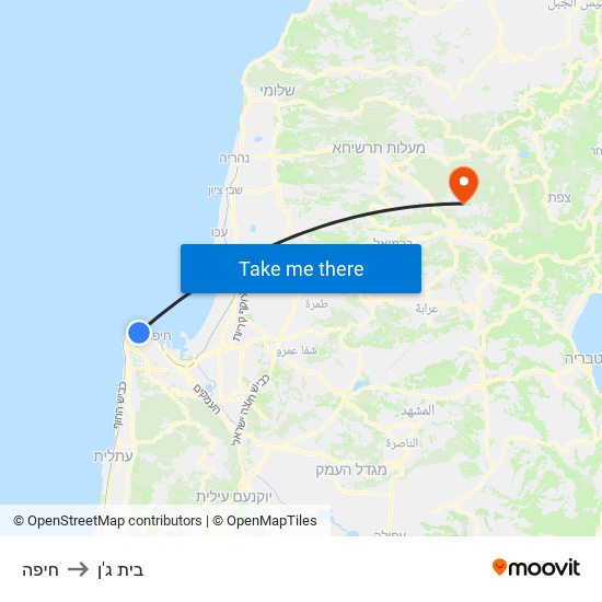 חיפה to בית ג'ן map