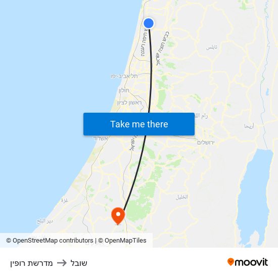 מדרשת רופין to שובל map