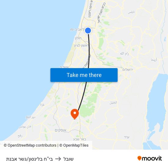 בי''ח בלינסון/גשר מבצע ארנון to שובל map