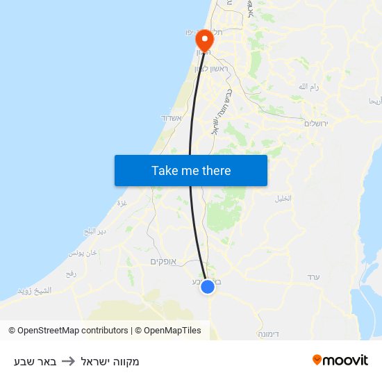 באר שבע to מקווה ישראל map