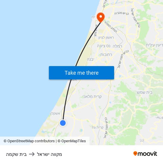 בית שקמה to מקווה ישראל map