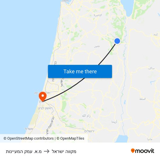 מ.א. עמק המעיינות to מקווה ישראל map