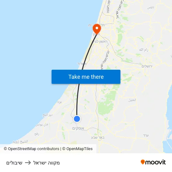 שיבולים to מקווה ישראל map