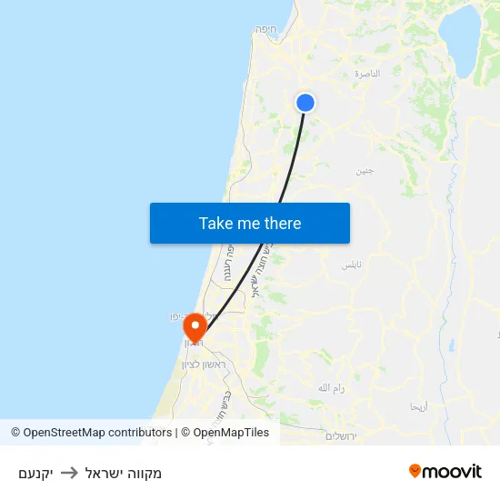 יקנעם to מקווה ישראל map