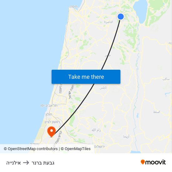 אילנייה to גבעת ברנר map