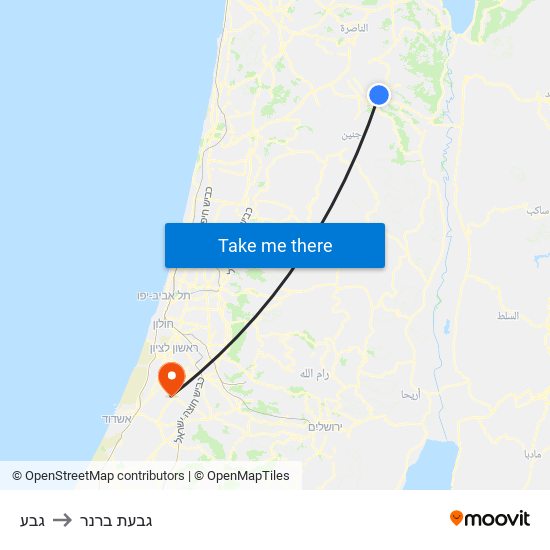 גבע to גבעת ברנר map