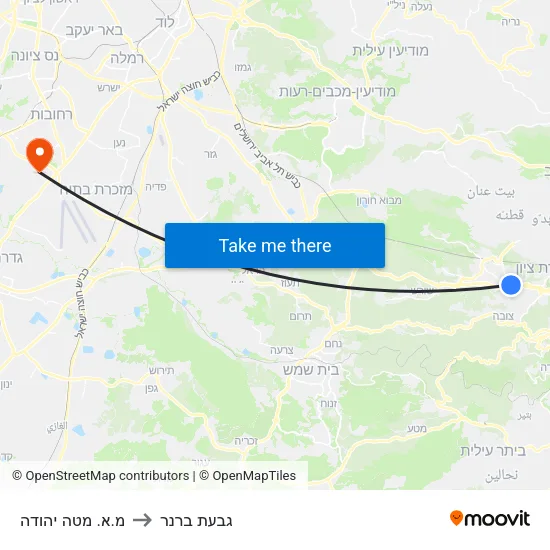 מ.א. מטה יהודה to גבעת ברנר map