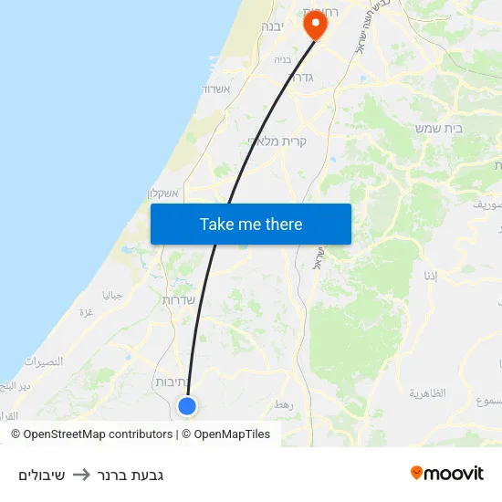 שיבולים to גבעת ברנר map